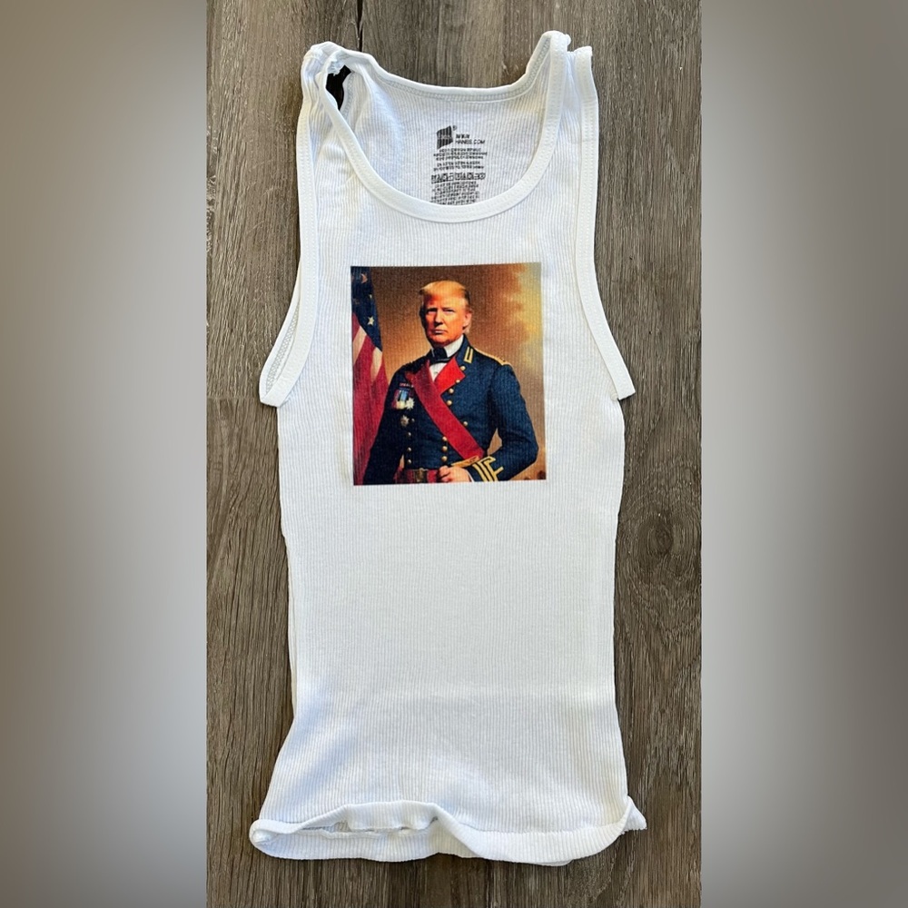 White Tank Top with Donald trump graphic size xs
